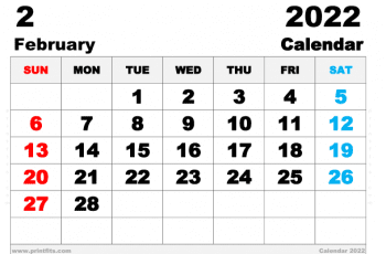 Free Printable February 2022 Calendar A3 Wide