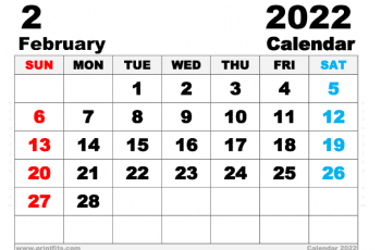 Free Printable February 2022 Calendar A4 Wide