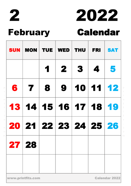 Free Printable February 2022 Calendar B4