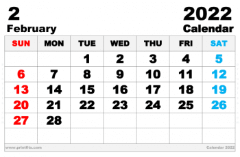 Free Printable February 2022 Calendar Ledger