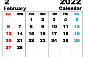 Free Printable February 2022 Calendar Letter Wide