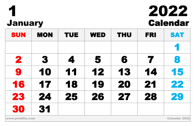 Free Printable January 2022 Calendar Ledger
