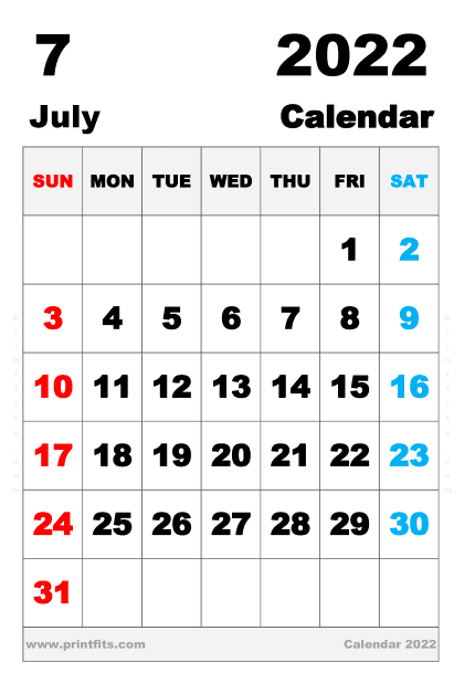 Free Printable July 2022 Calendar B4