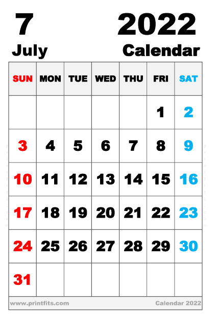 Free Printable July 2022 Calendar Executive