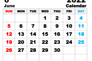 Free Printable June 2022 Calendar 14 x 11 Inches