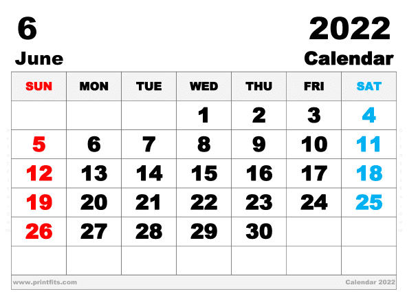 Free Printable June 2022 Calendar A3 Wide