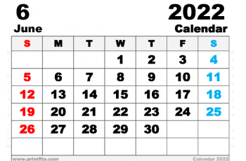 Free Printable June 2022 Calendar A5 Wide