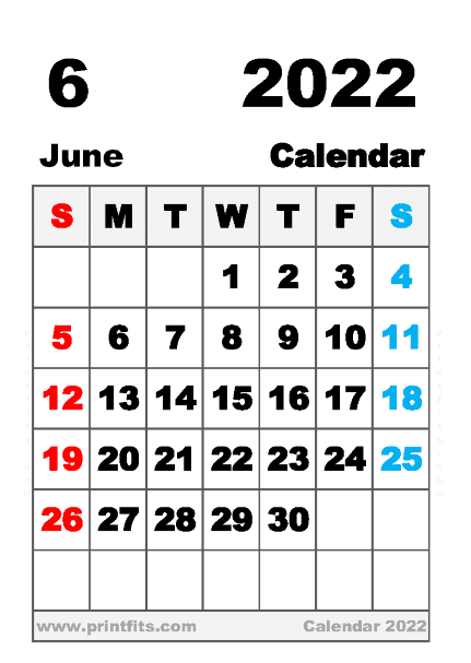 Large June 2022 Calendar Printable Free Printable June 2022 Calendar A6