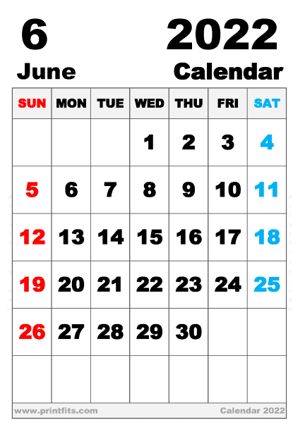 Free Printable June 2022 Calendar B5