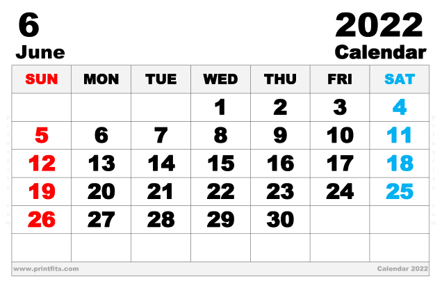 Free Printable June 2022 Calendar Ledger
