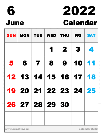 Free Printable June 2022 Calendar Letter