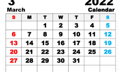 Free Printable March 2022 Calendar A5 Wide