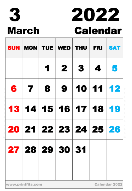 Free Printable March 2022 Calendar Executive