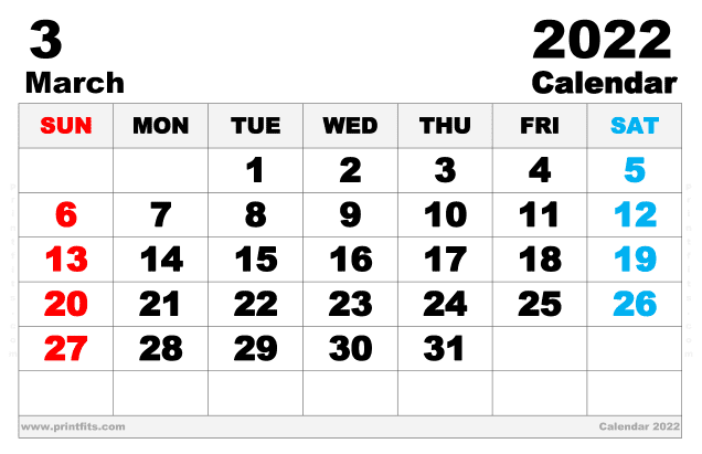 Free Printable March 2022 Calendar Ledger