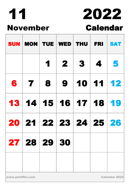 Free Printable November 2022 Calendar A3