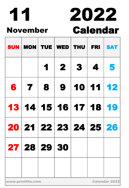 Free Printable November 2022 Calendar Executive