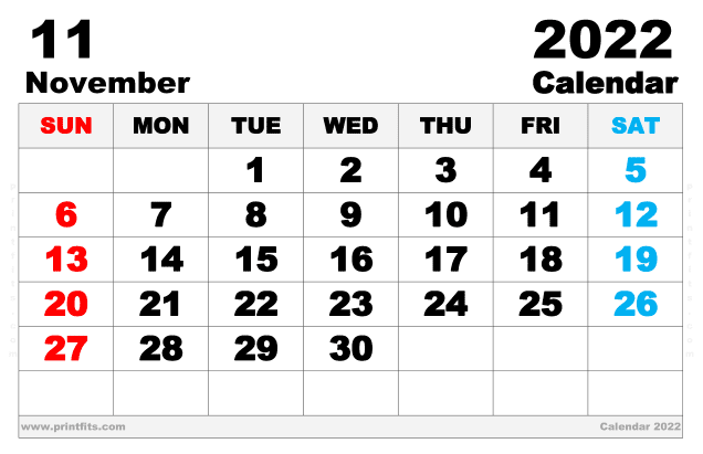 Free Printable November 2022 Calendar Ledger