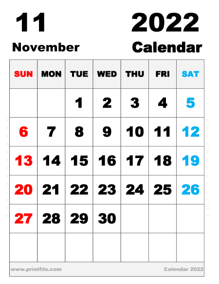 Free Printable November 2022 Calendar Letter