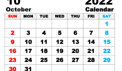 Free Printable October 2022 Calendar A4 Wide