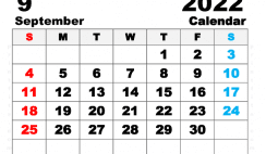 Free Printable September 2022 Calendar A5 Wide