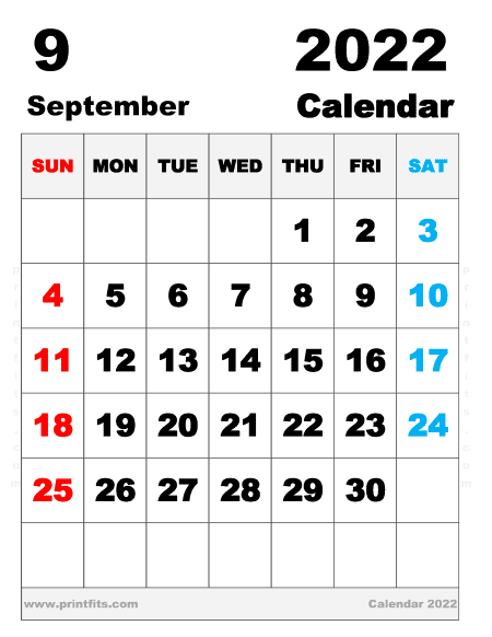 Print September 2022 Calendar Free Printable September 2022 Calendar Letter