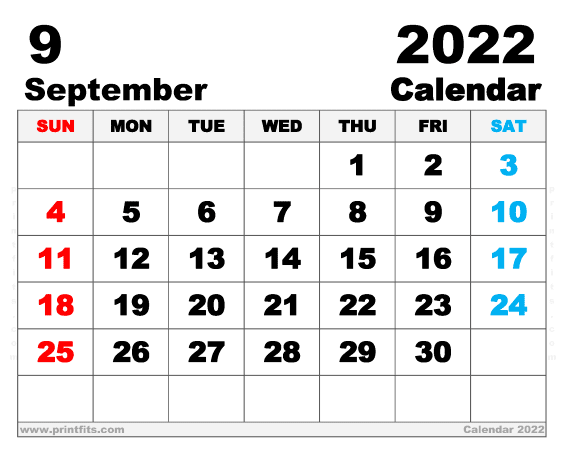 Free Printable September 2022 Calendar Letter Wide