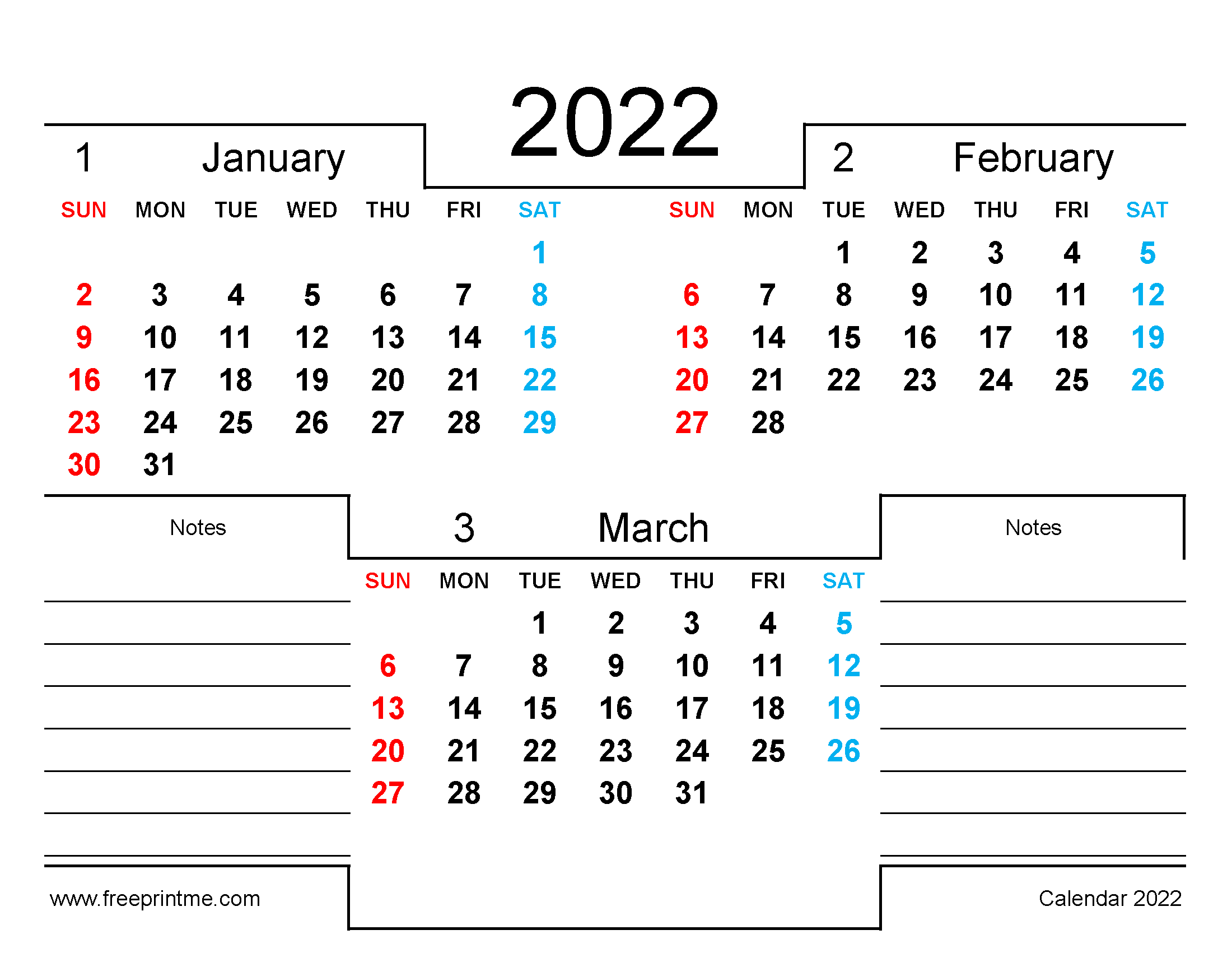 Download and Print Free Printable 2022 Calendars