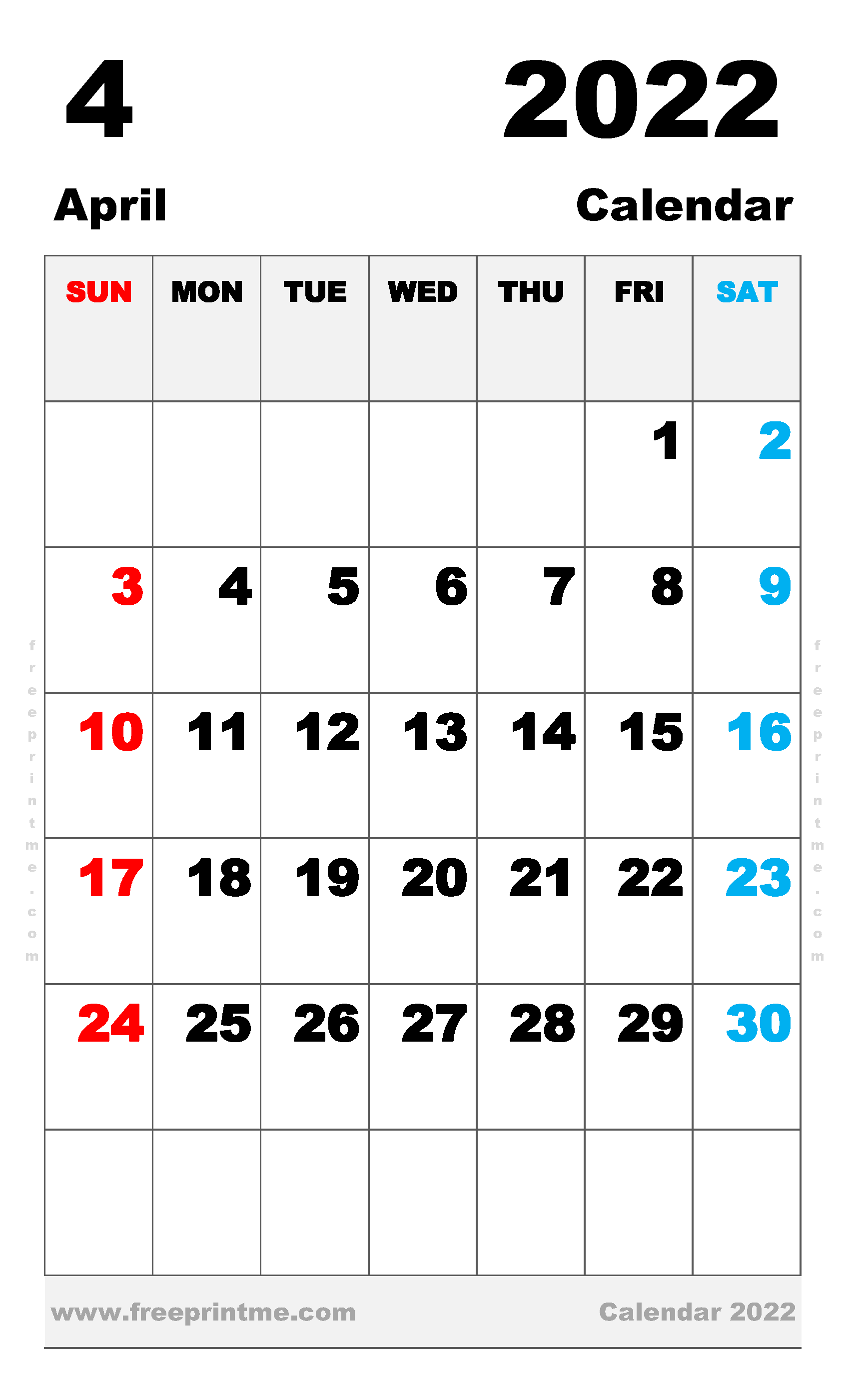 Free Printable April 2022 Calendar Legal