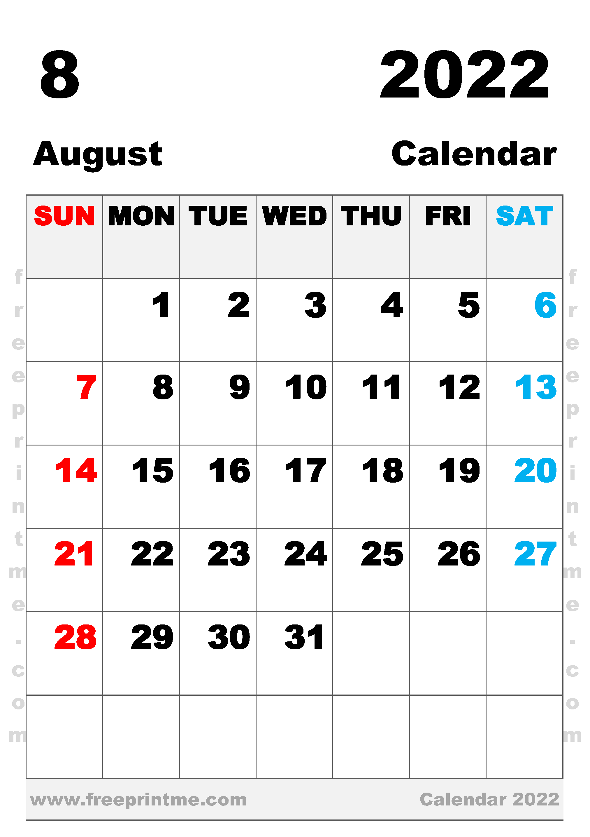 Free Printable August 2022 Calendar B4