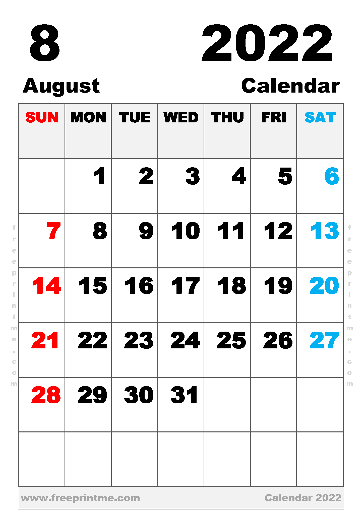 Free Printable August 2022 Calendar Executive