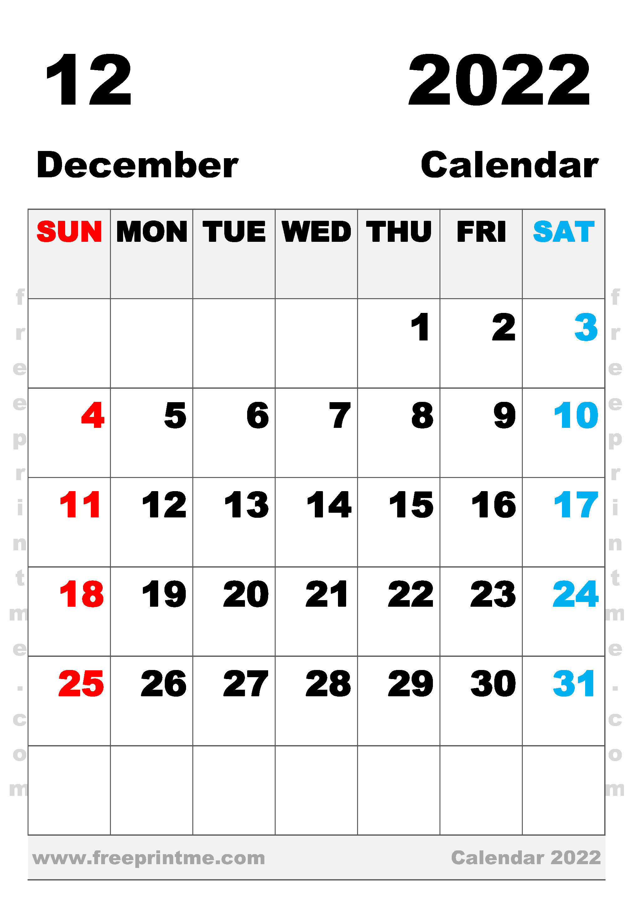 Free Printable December 2022 Calendar B4