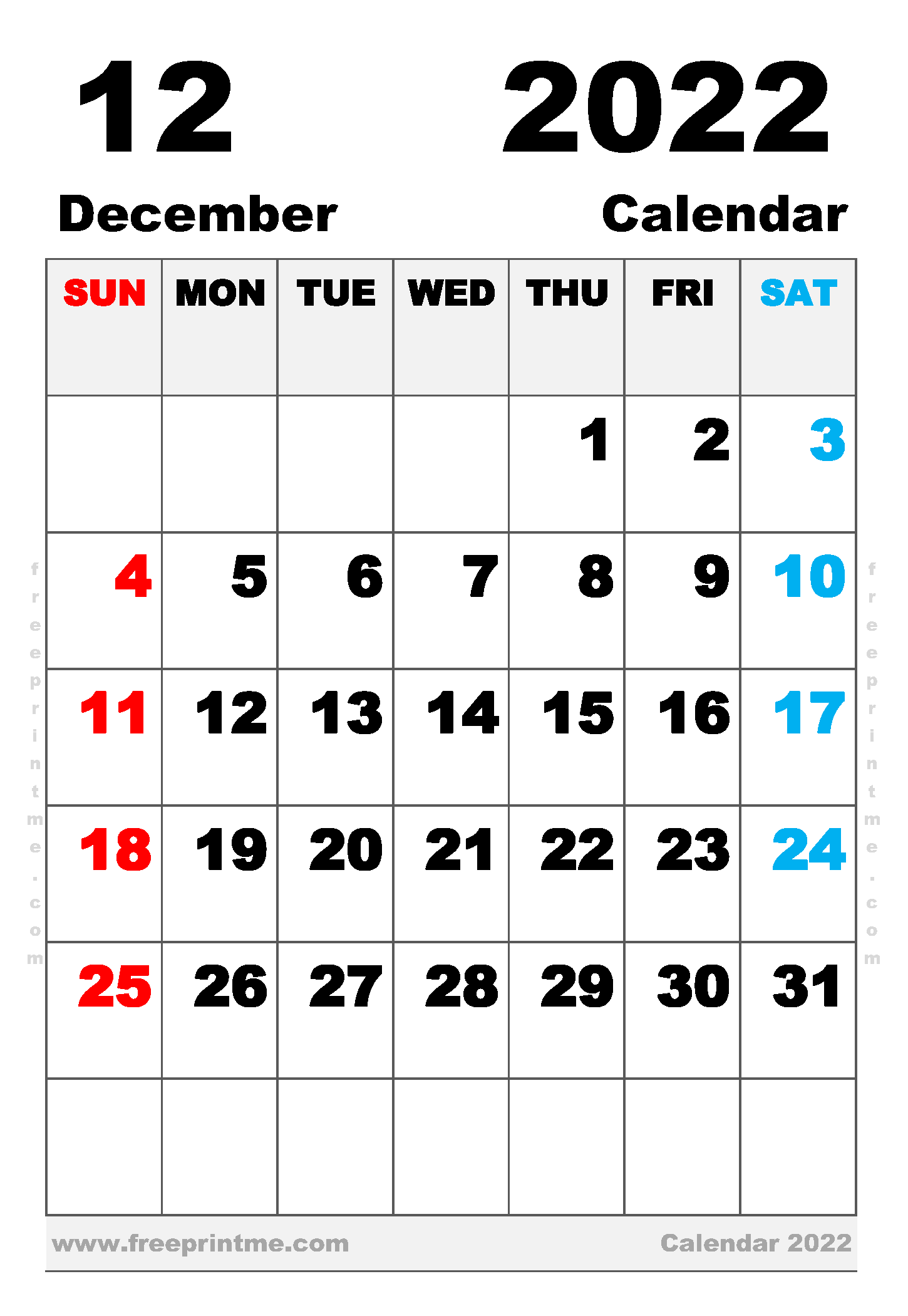 Free Printable December 2022 Calendar Executive