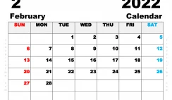 Free Printable February 2022 Calendar A4 Wide
