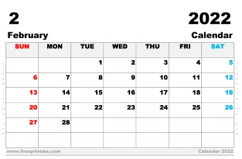 Free Printable February 2022 Calendar Ledger