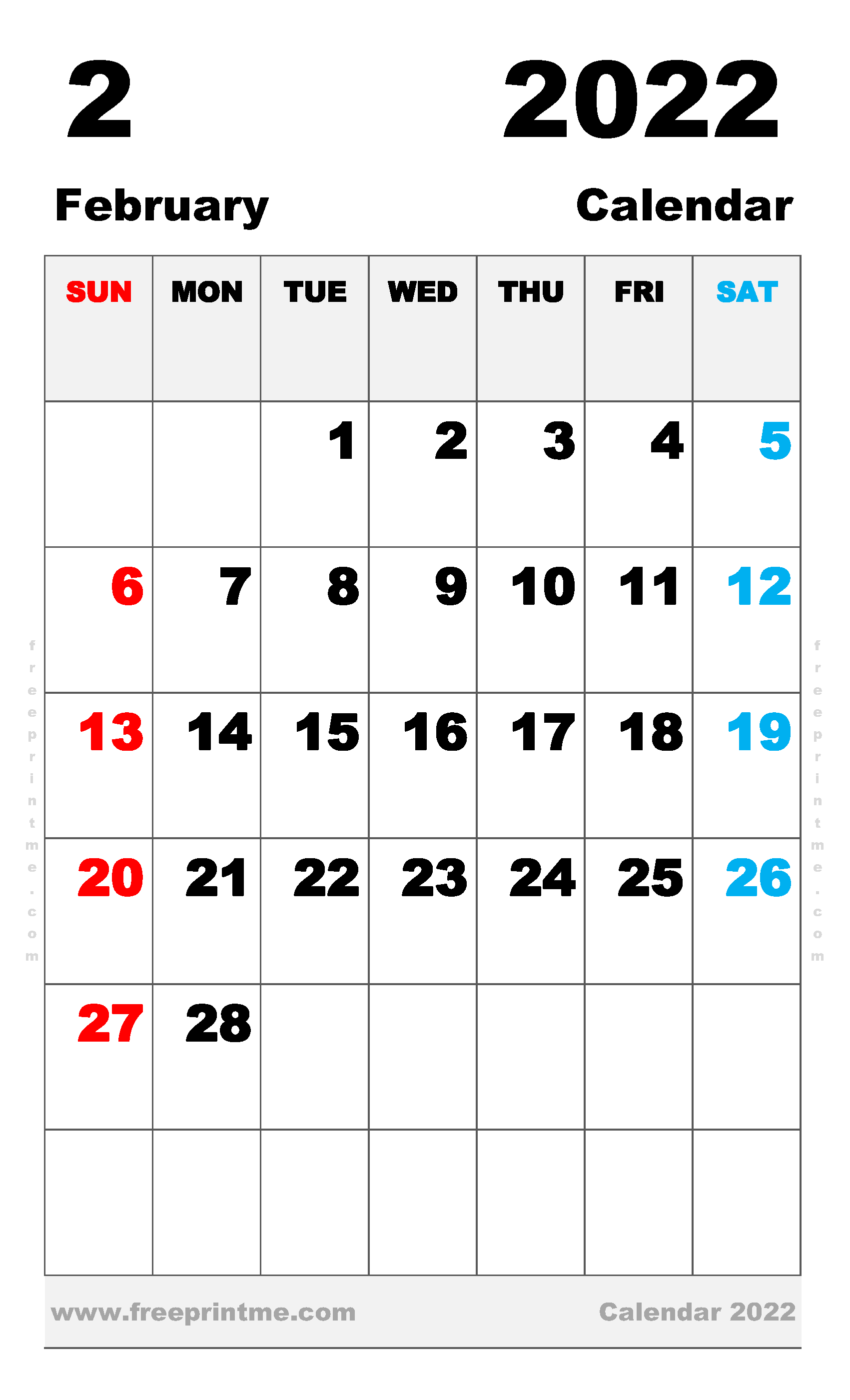 Free Printable February 2022 Calendar Legal