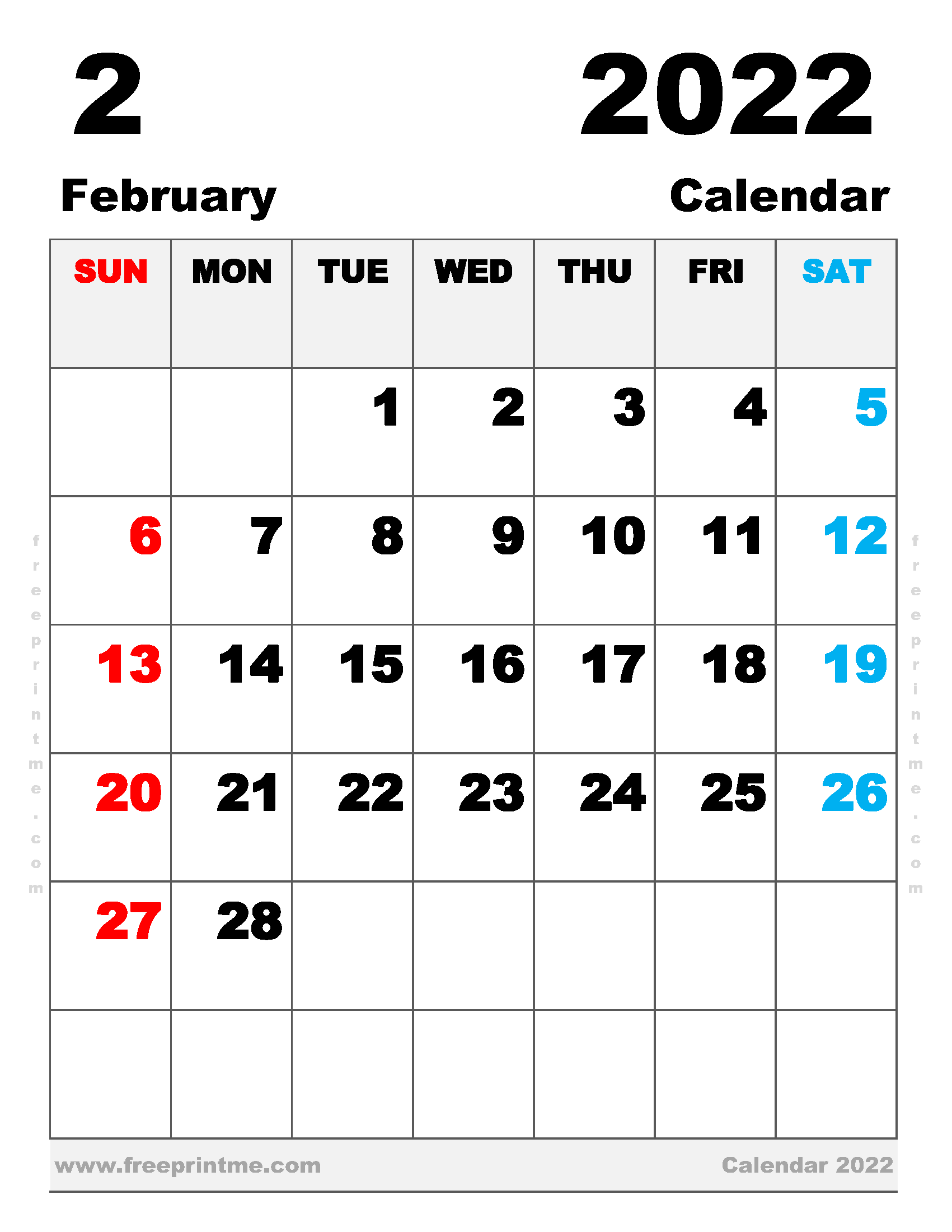 Free Printable February 2022 Calendar Letter