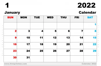 Free Printable January 2022 Calendar A3 Wide