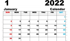 Free Printable January 2022 Calendar A5 Wide