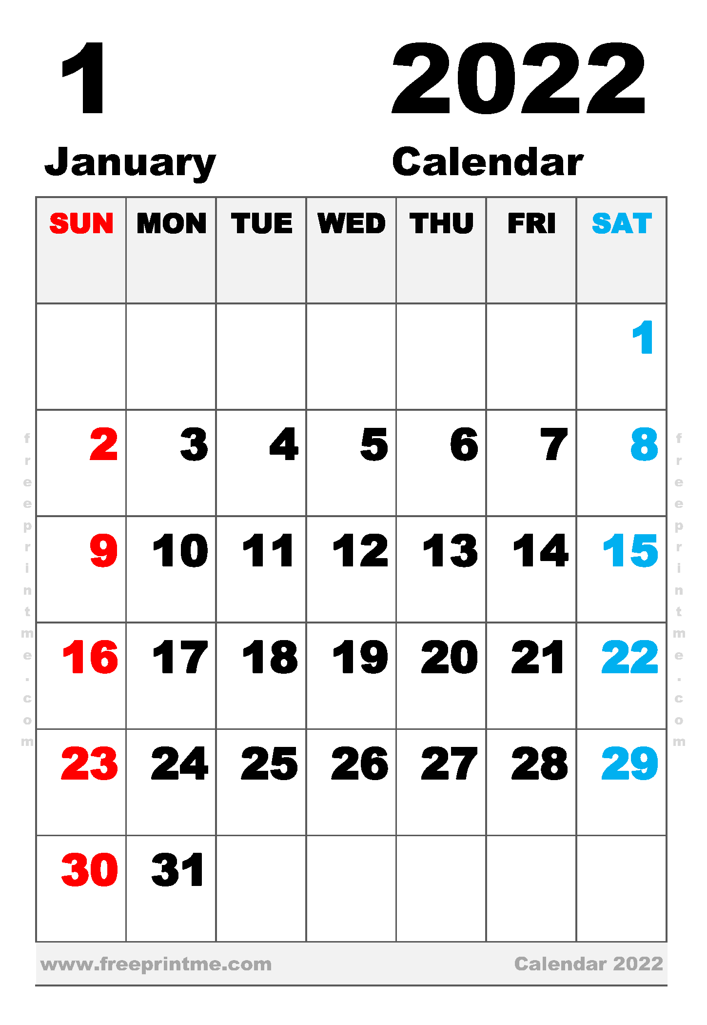 Free Printable January 2022 Calendar Executive
