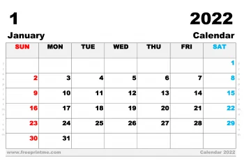 Free Printable January 2022 Calendar Ledger