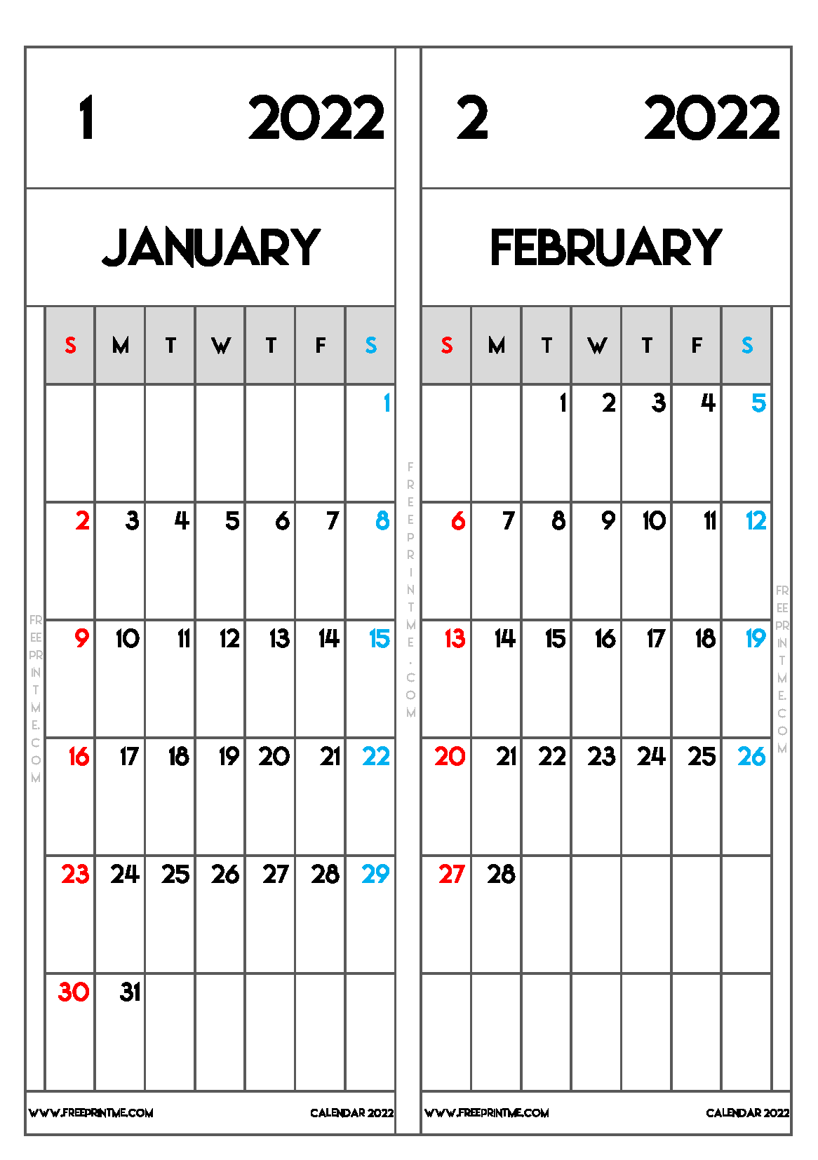 Free Printable January February 2022 Calendar A5
