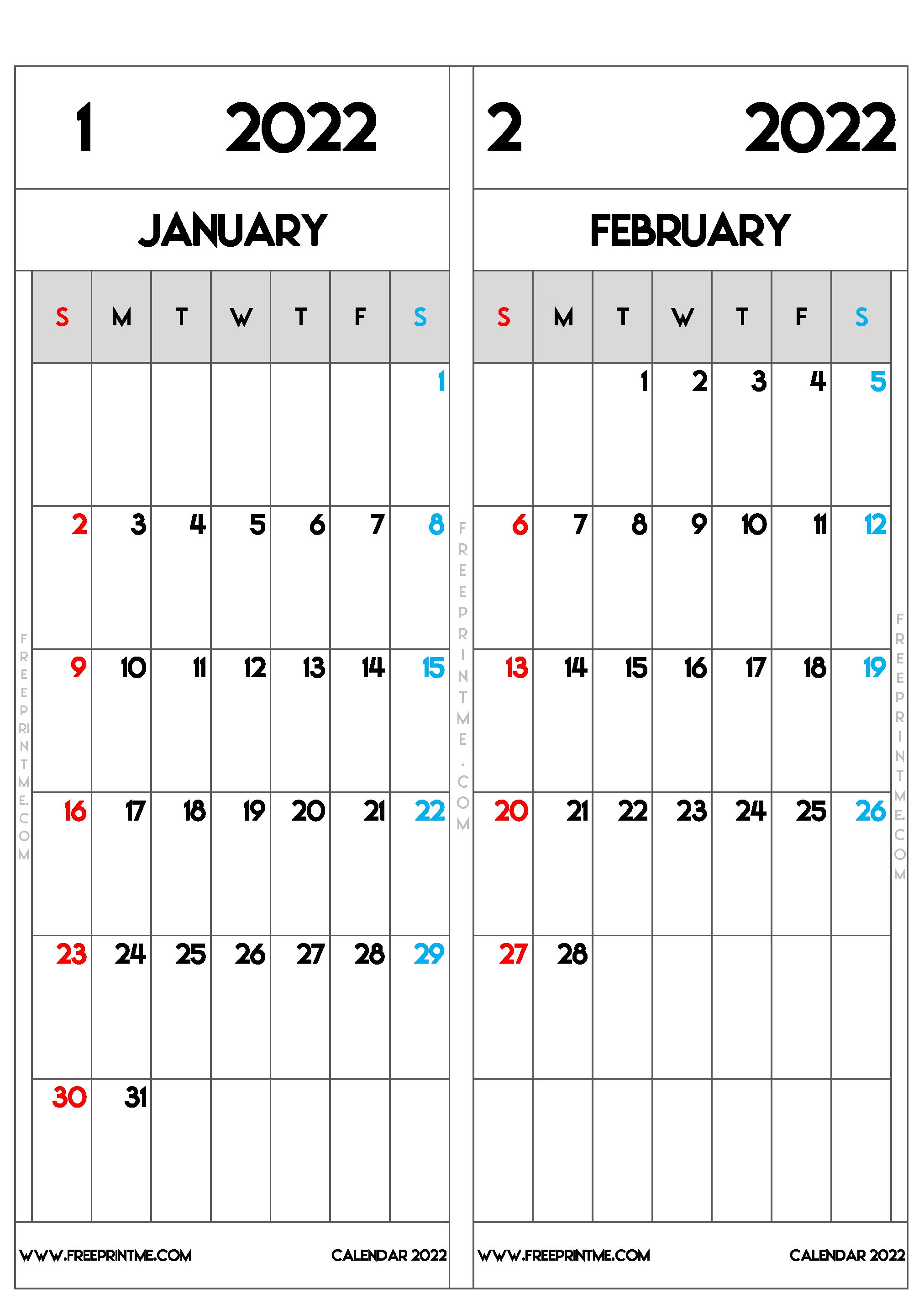 Free Printable January February 2022 Calendar B4