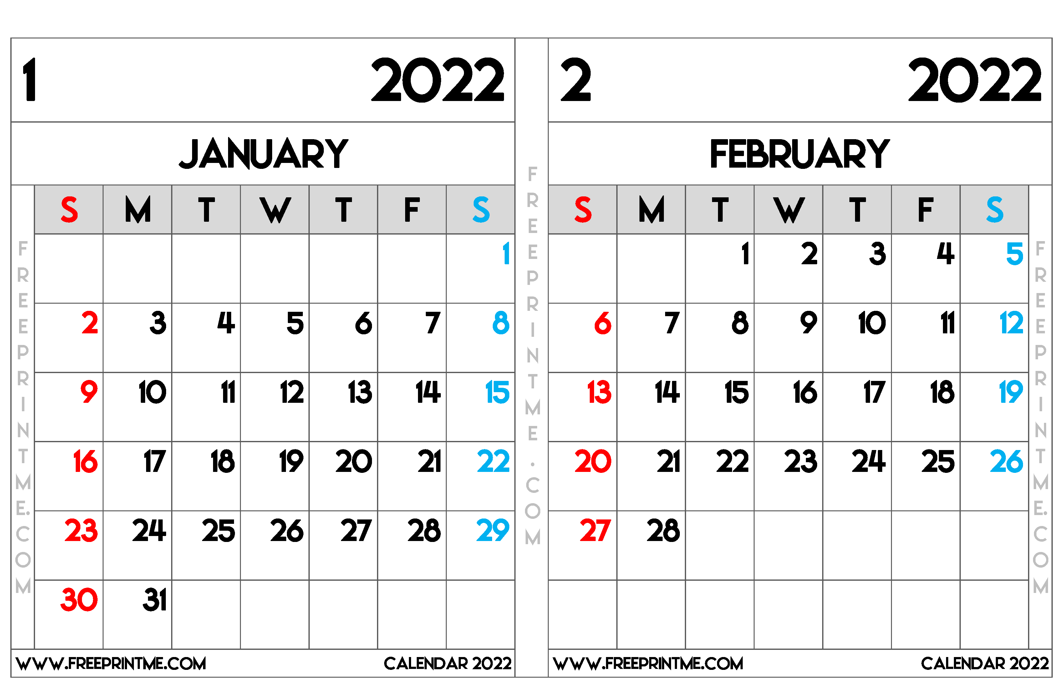 Free Printable January February 2022 Calendar Ledger