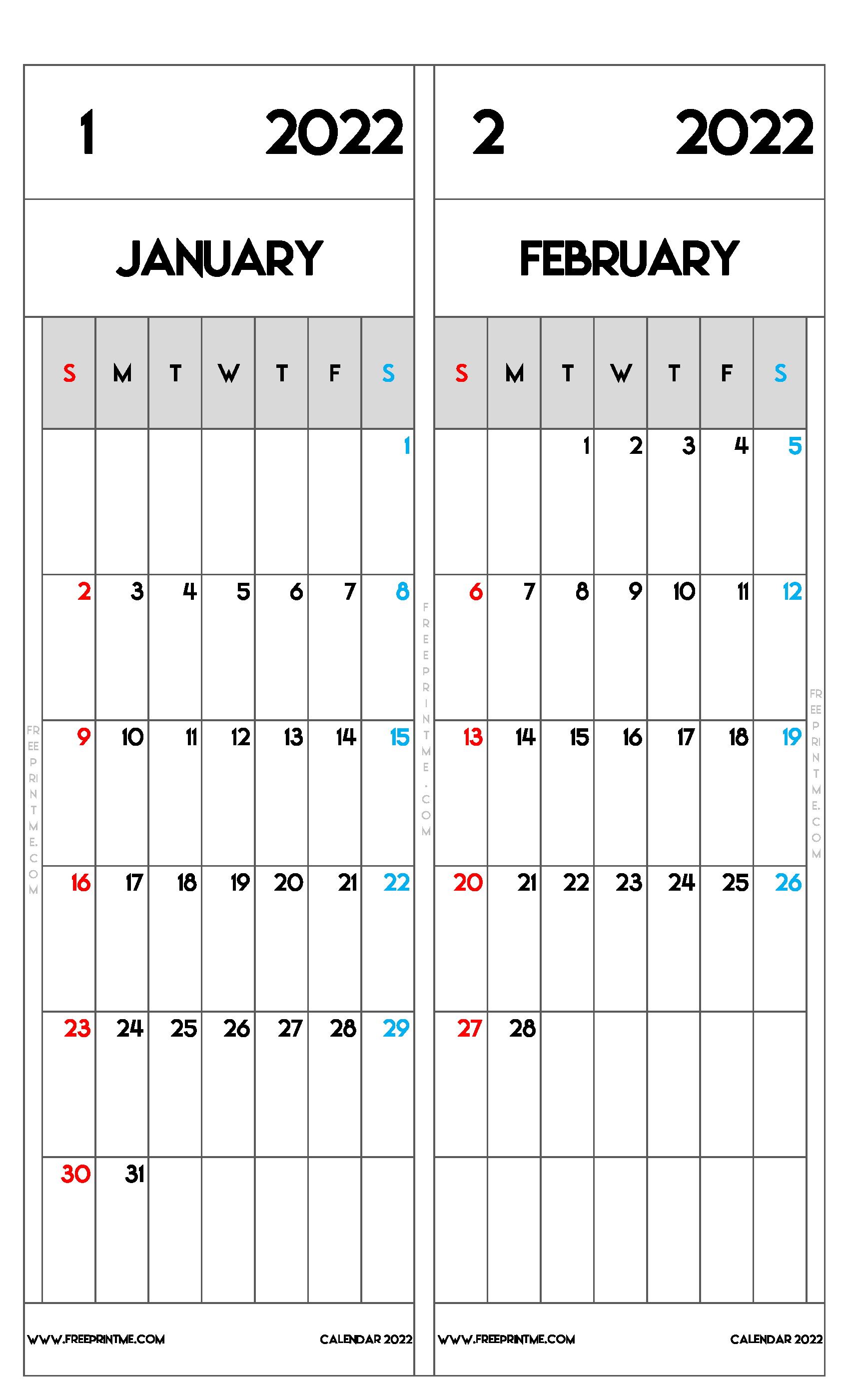 Free Printable January and February 2022 Calendar Legal