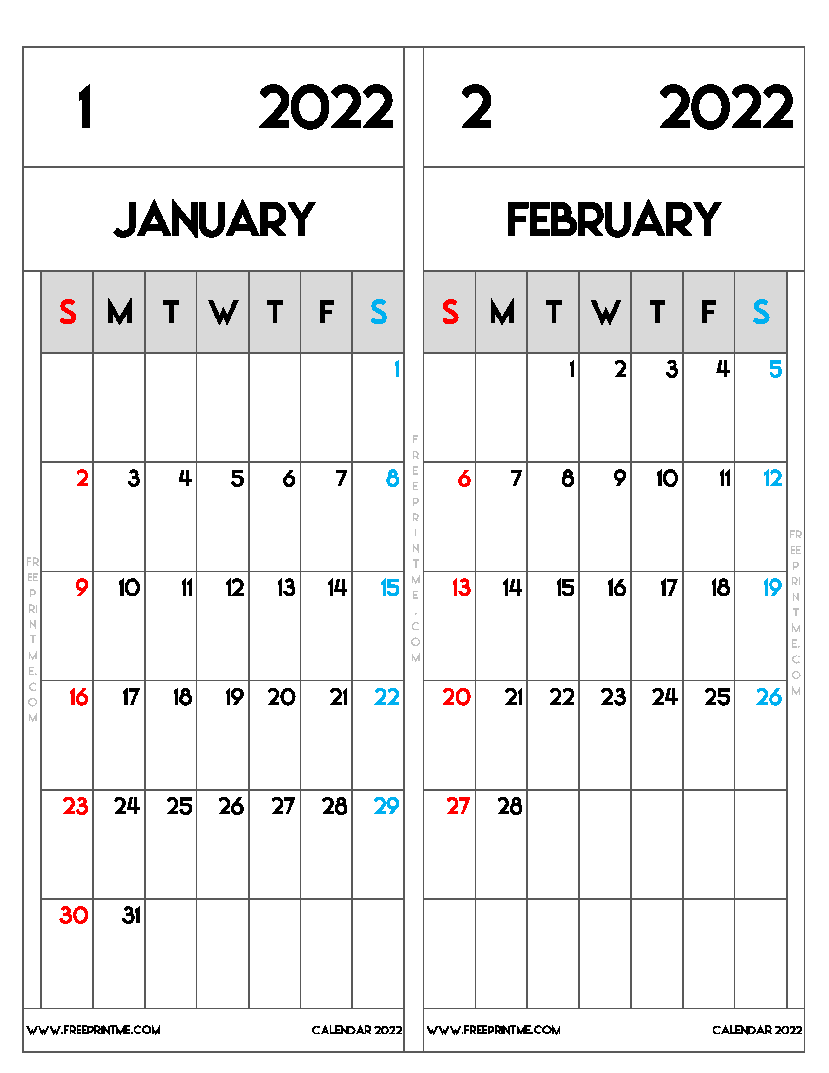 Free Printable January February 2022 Calendar Letter