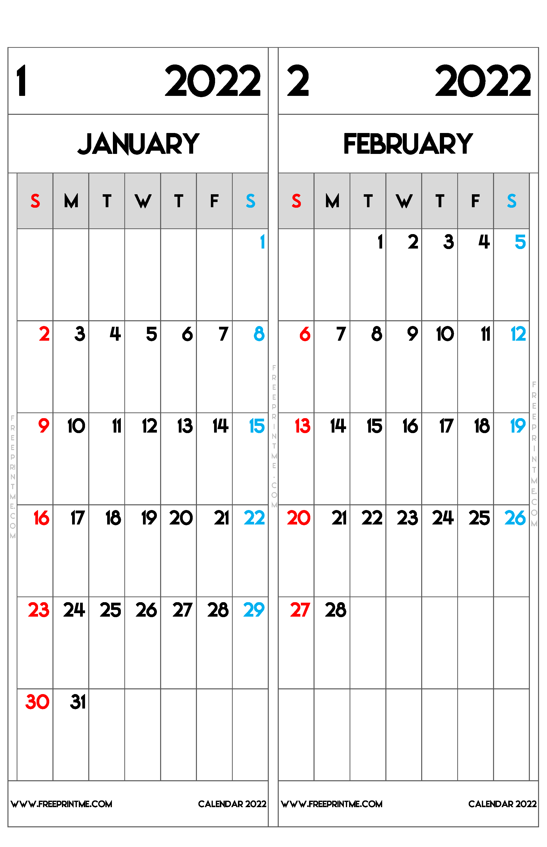 Free Printable January February 2022 Calendar Tabloid