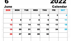 Free Printable June 2022 Calendar A4 Wide