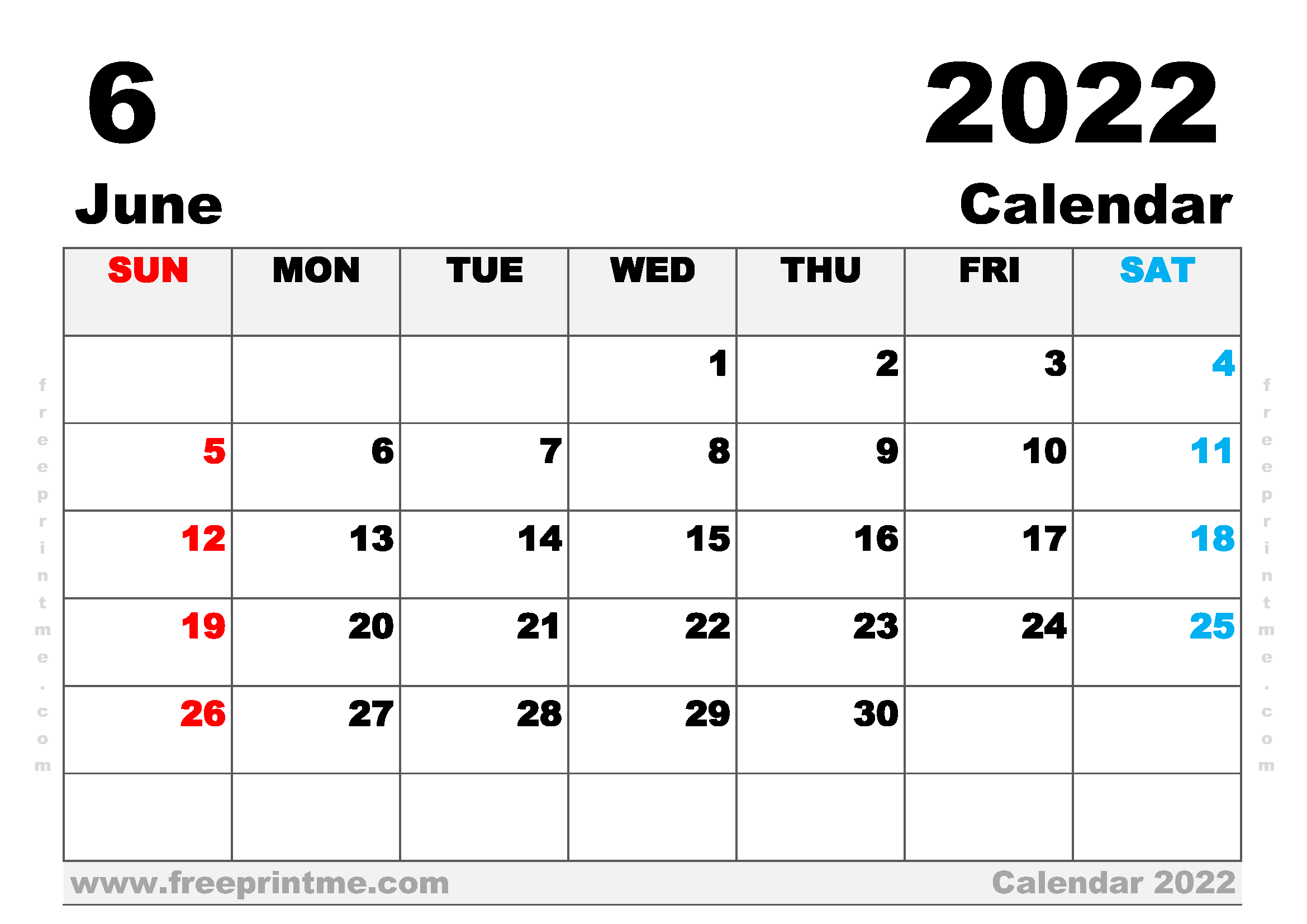 June 24 2022 Calendar Free Printable June 2022 Calendar A4 Wide