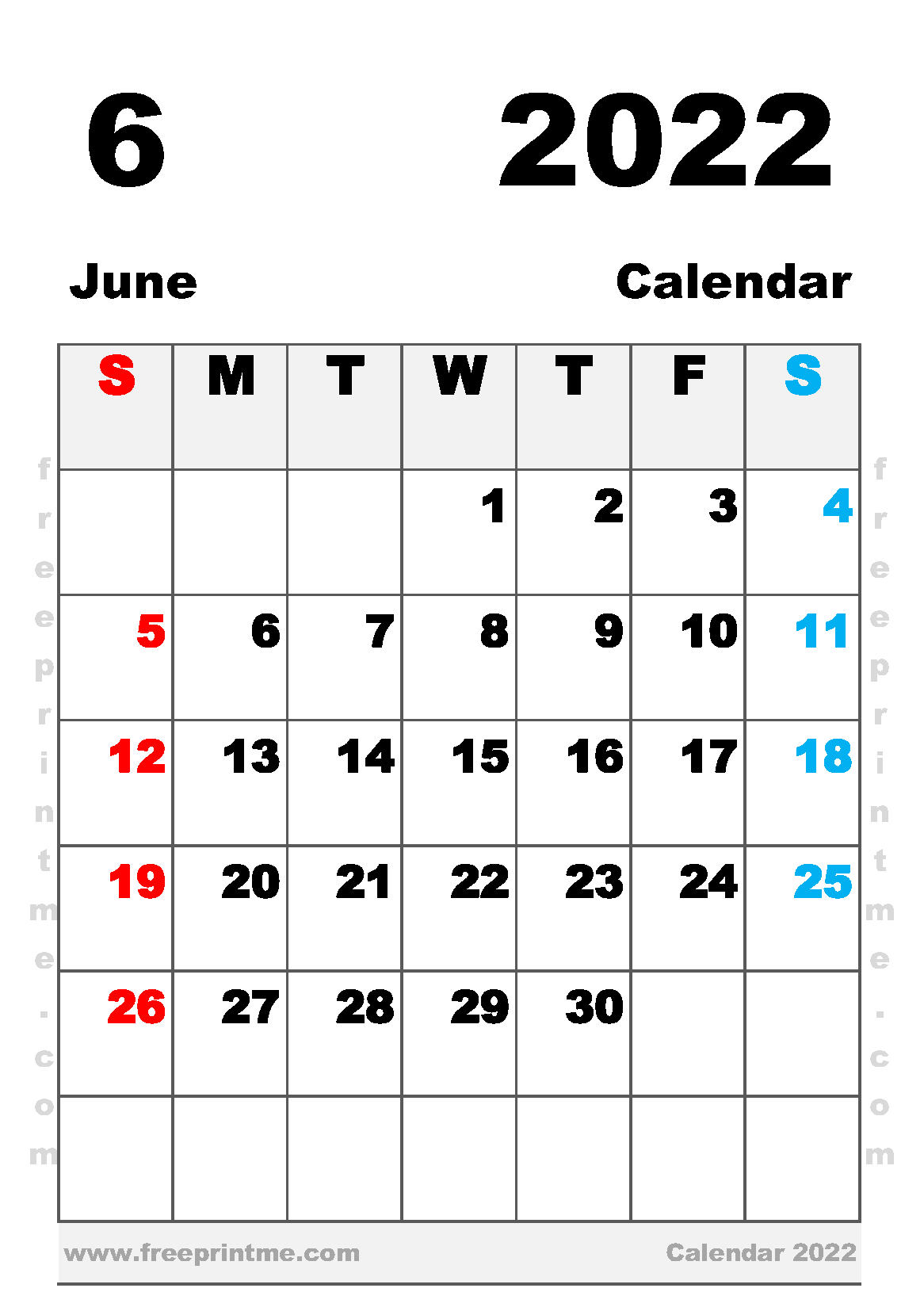 Free Printable June 2022 Calendar A5