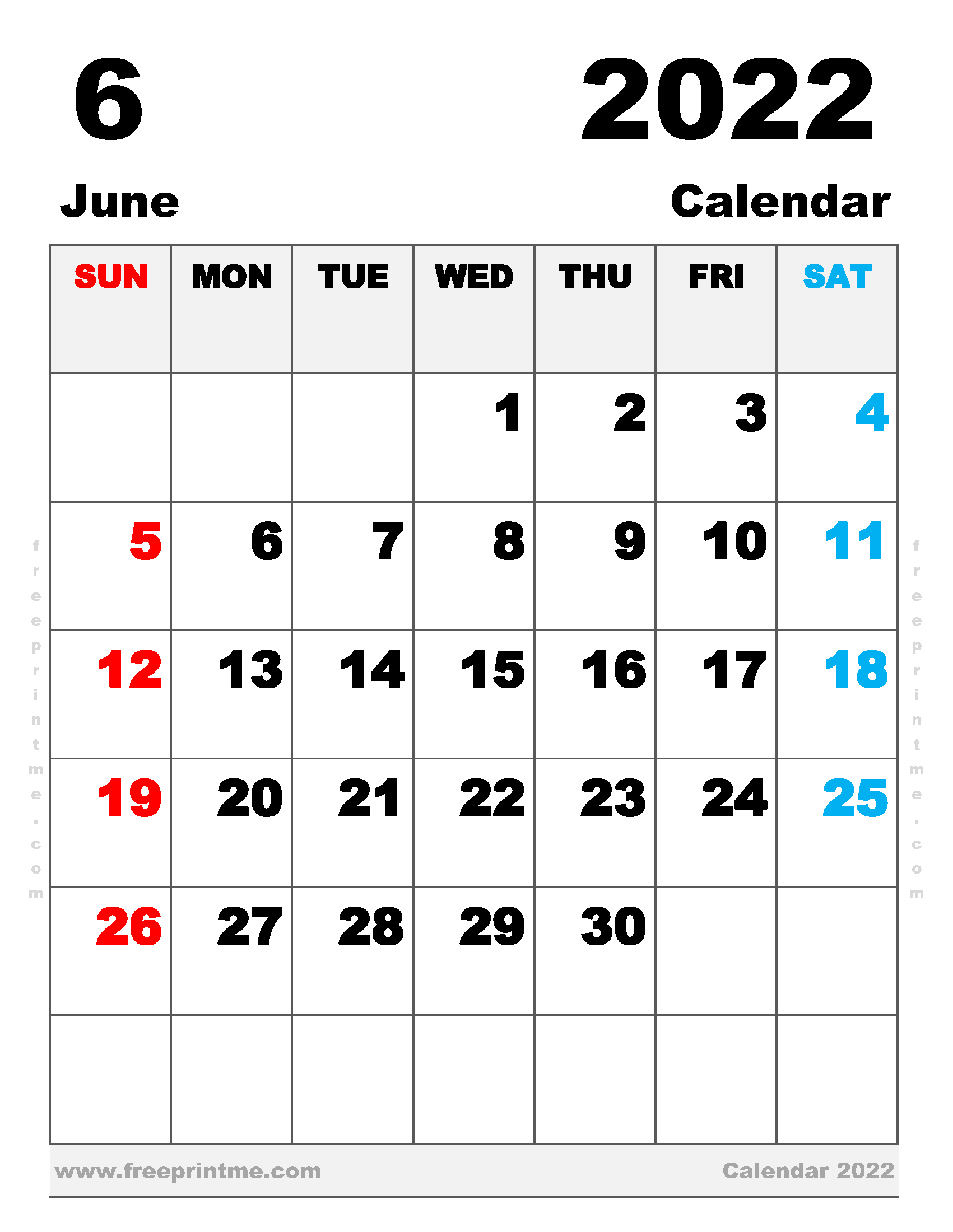 Free Printable June 2022 Calendar Letter